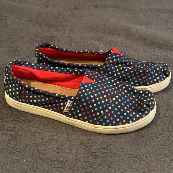 Toms Rainbow Polka Dot on Navy Blue One for One Slip-Ons w/NEW Tote Bag - Picture 3 of 11